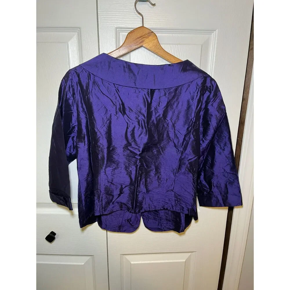 Sunny Leigh 100% Silk Purple Shimmer Blouse Women's Size 12 3/4 Sleeve